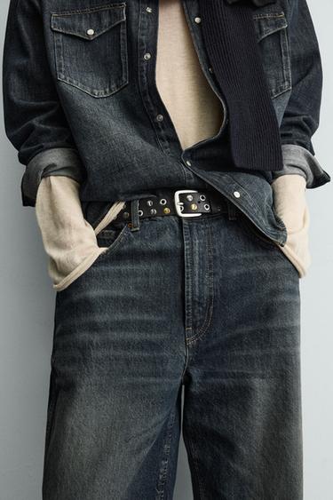 STUDDED LEATHER BELT - Black by Zara - Image 0