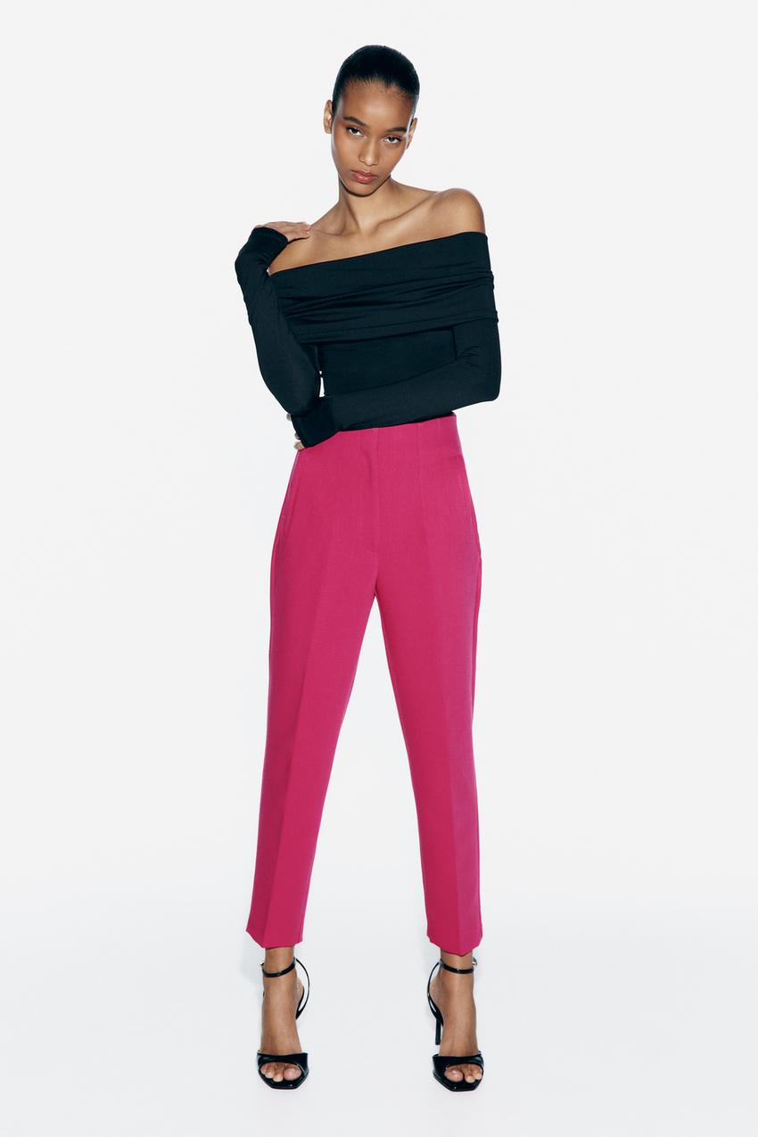 Zara Womens Pink Viscose Blend High Waist Capri Slim Straight