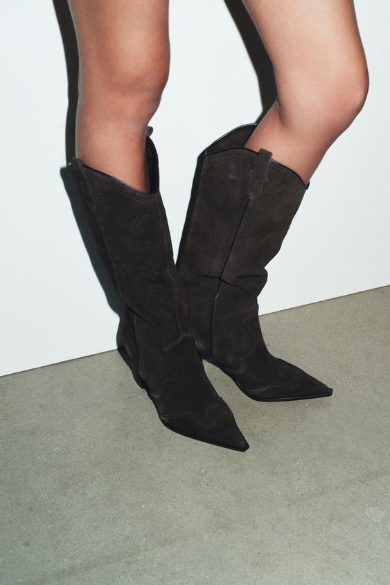 SPLIT LEATHER HEELED BOOTS