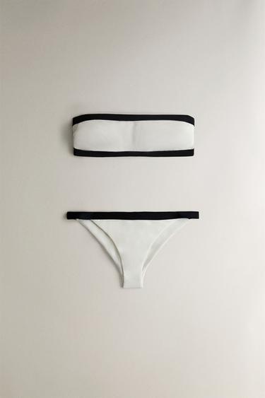 BEACH BIKINI TOP WITH CONTRAST STRIPE - Ecru by Zara - Image 3