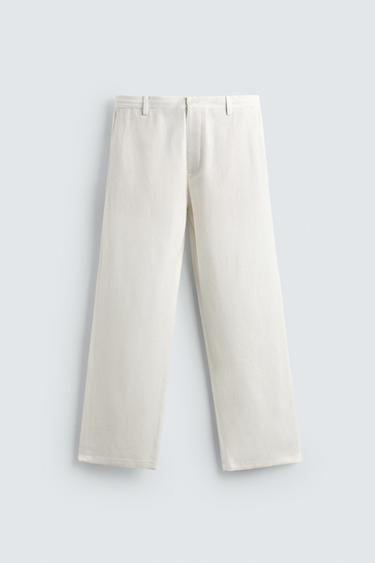 Zara 嫘縈麻混紡休閒長褲 - 磨白色