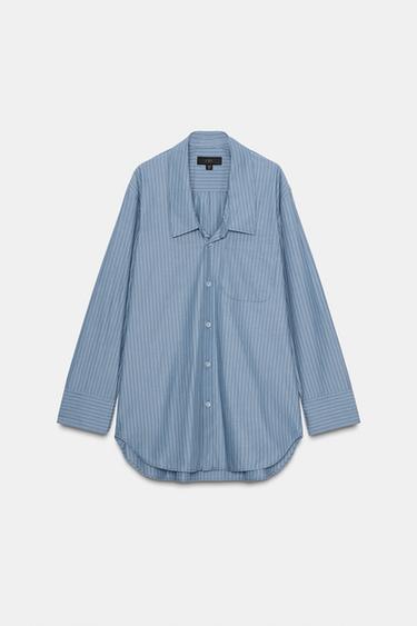CHEMISE EN POPELINE RAYÉE COL BAS - Bleu / Bleu marine de Zara - Image 6
