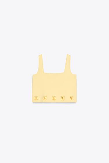 CUTWORK EMBROIDERY KNIT TOP - Yellow by Zara - Image 1