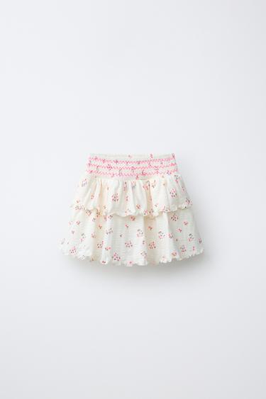 Zara FLORAL TEXTURED SKORT - Ecru