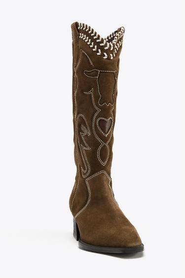 LEATHER EMBROIDERED BOOTS - Brown by Zara - Image 5