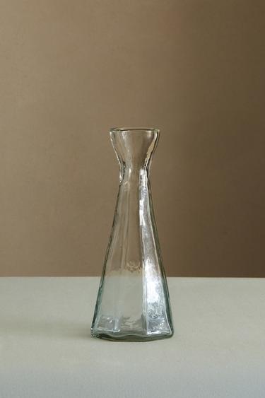 FACETED NARROW GLASS VASE - Greenish by Zara