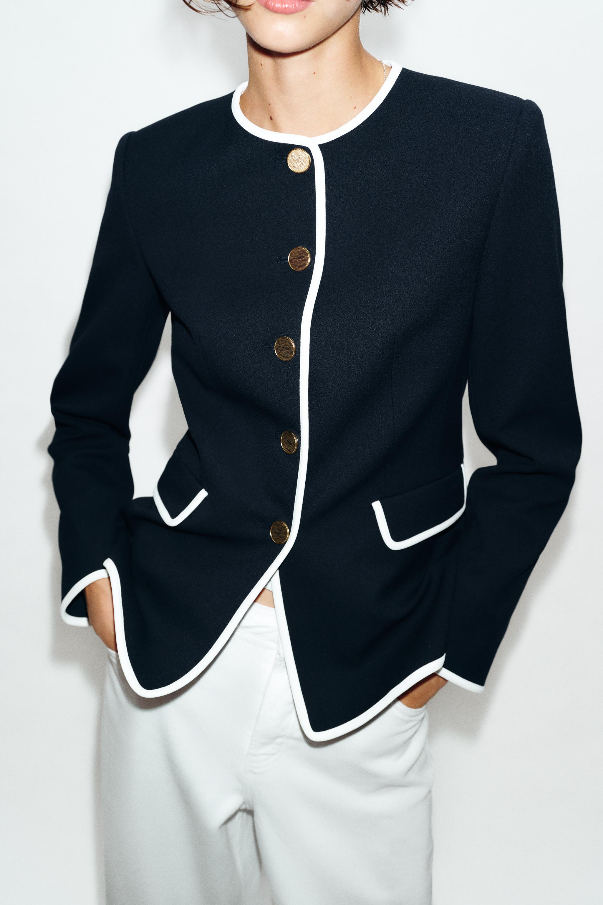 コントラストパイピングブレザー - ネイビーブルー | ZARA Japan / 日本