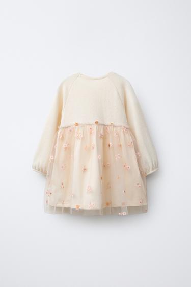 ROBE SOFT BIMATIÈRE AVEC TULLE ET FLEURS - Écru de Zara - Image 1