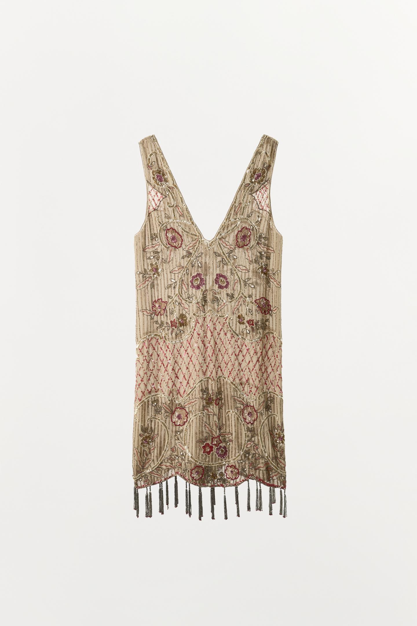 Женское платье Zara Limited Edition Beaded Sequin Fringe, цвет: Серый / Рыжевато-коричневый — фото 4