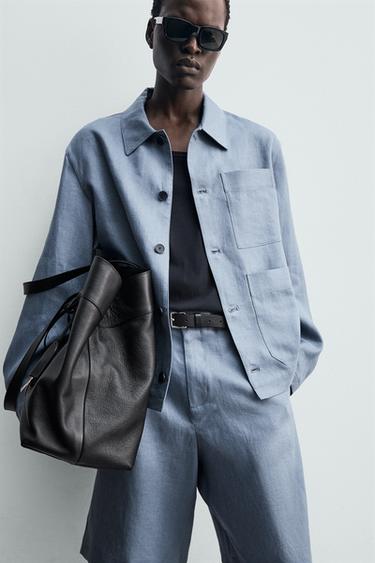SURCHEMISE 100% LIN À POCHES - Bleu délavé de Zara - Image 4