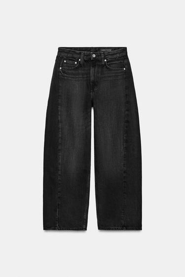 Zara ZW COLLECTION MID-RISE RELAXED ANKLE JEANS - Black