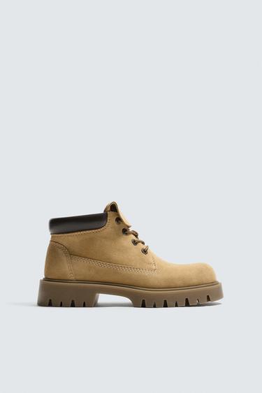 LEATHER CHUNKY BOOTS - Beige by Zara