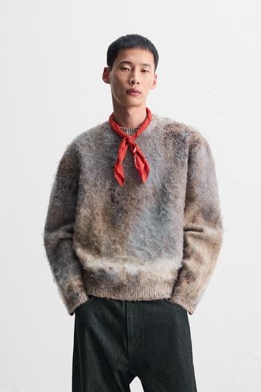Zara 絲光紋理提花針織衫 - 暗灰褐色