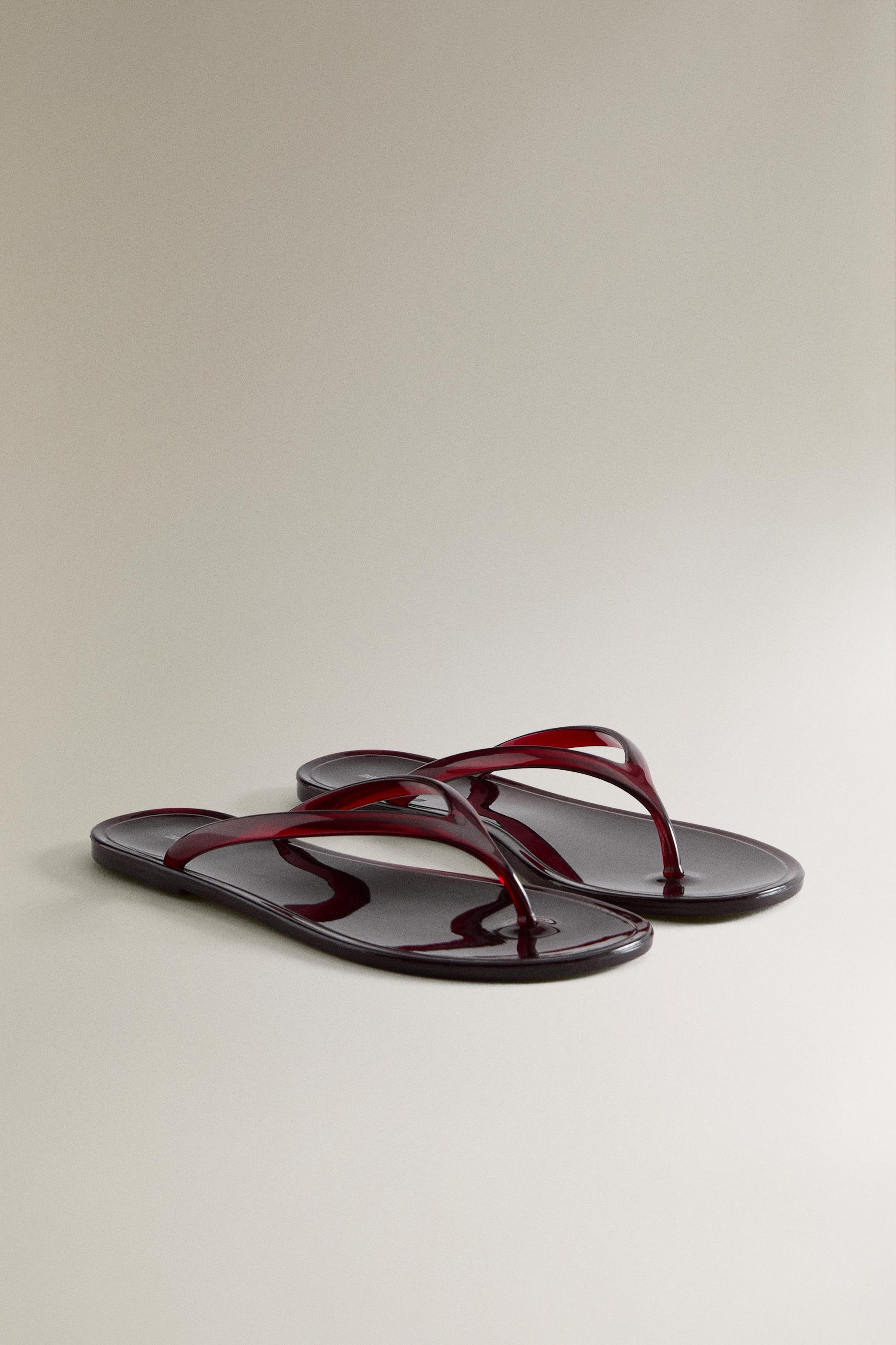 FLAT JELLY SANDALS — Burgundy Red