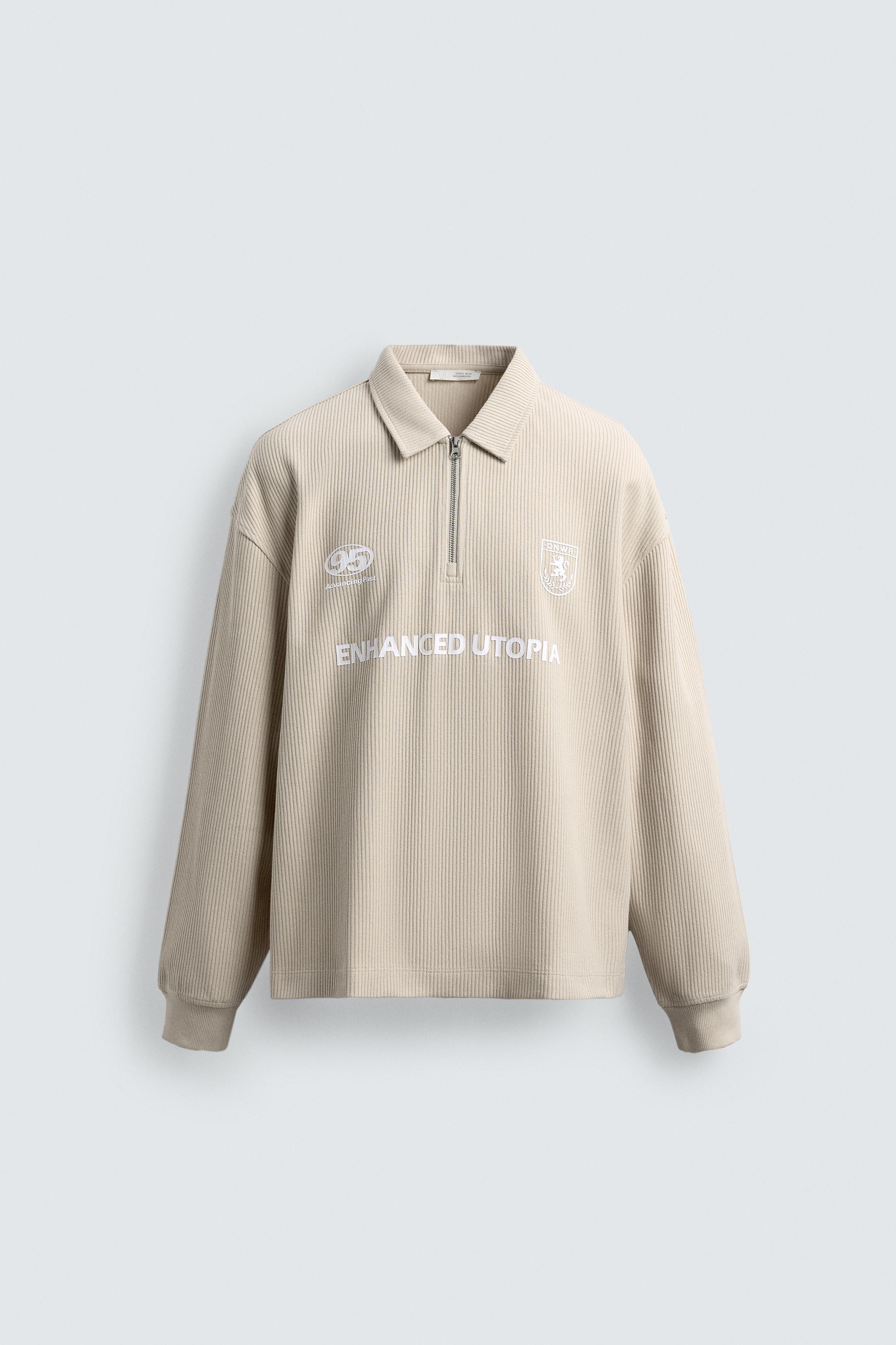 RIB KNIT TEXTURED POLO SHIRT Ecru ZARA United States