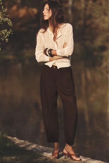 Zara LINEN JOGGER PANTS - Brown