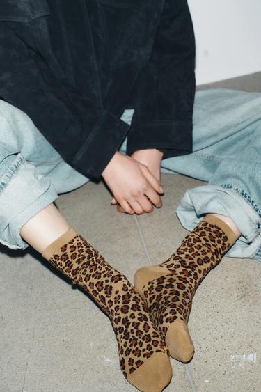 Zara ANIMAL PRINT JACQUARD SOCKS - Leopard