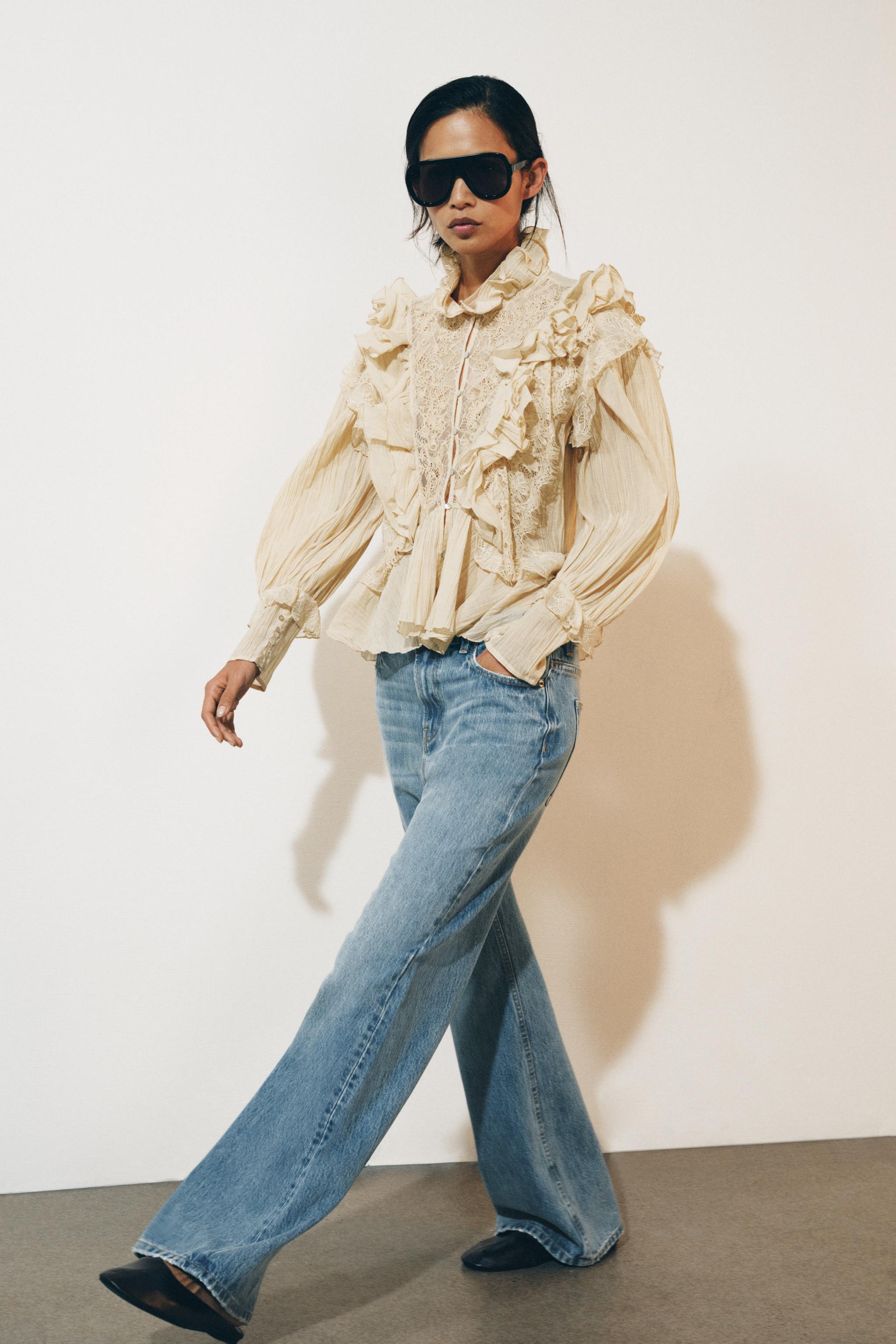 ZW COLLECTION ROMANTIC RUFFLED SHIRT — Mid-ecru
