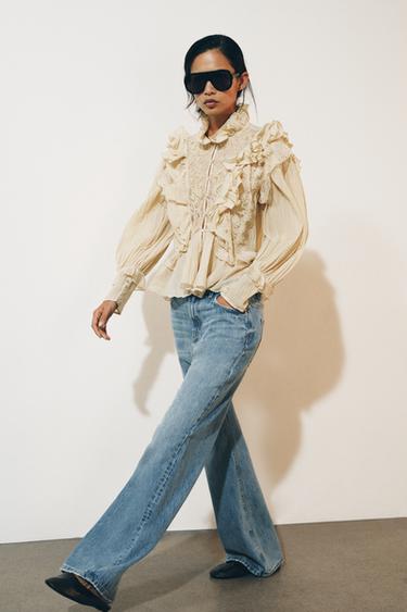 РОМАНТИЧНА СОРОЧКА ZW COLLECTION З ВОЛАНАМИ - Екрю Zara - Зображення 0