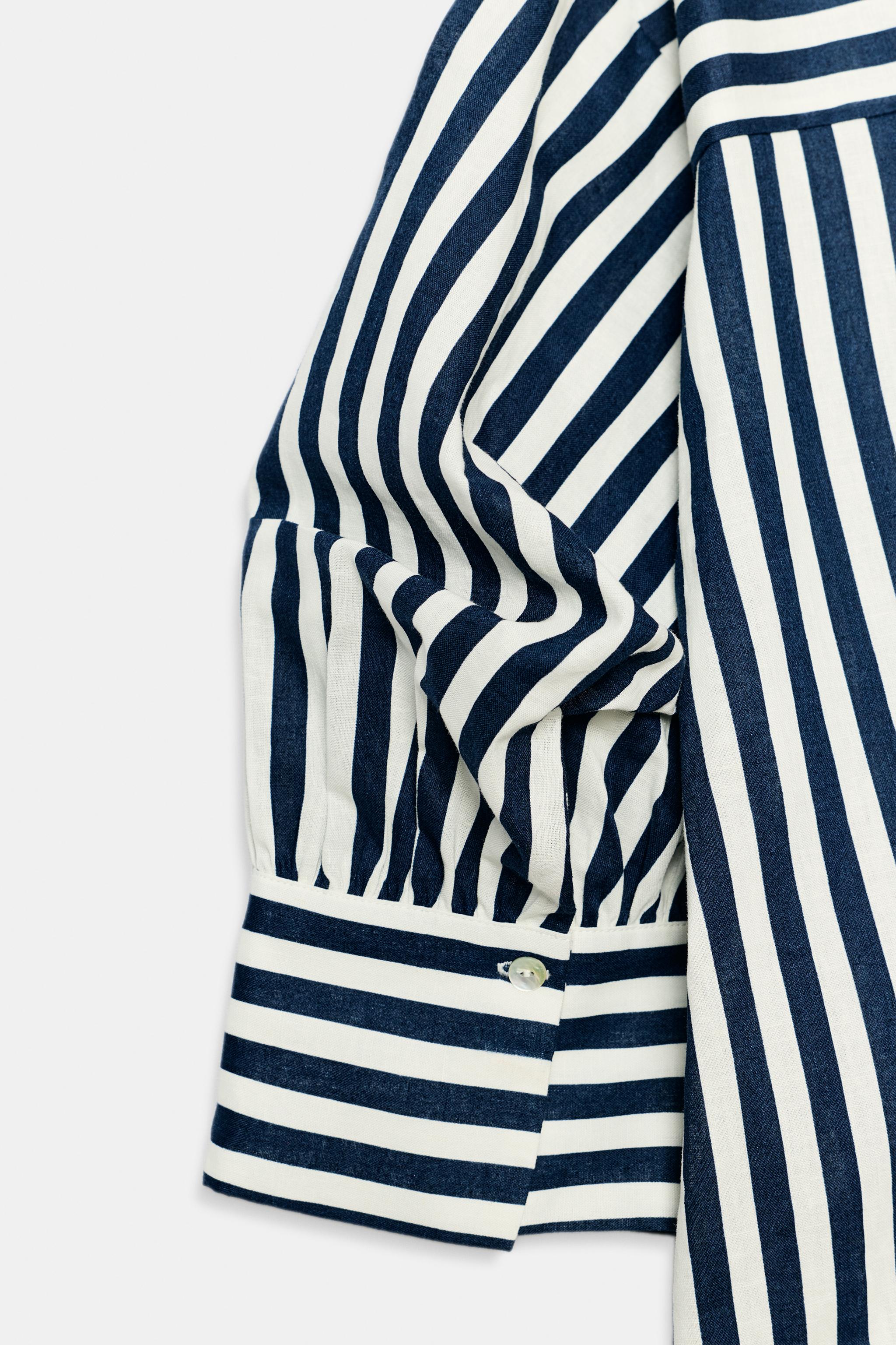 CHEMISE À RAYURES AVEC LIN ET MANCHES BOUFFANTES