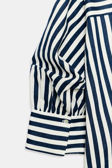 CHEMISE À RAYURES AVEC LIN ET MANCHES BOUFFANTES - Bleu / Blanc de Zara - Image 8
