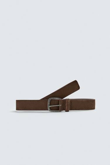 WIDE SPLIT SUEDE LEATHER BELT - Brown / Taupe by Zara