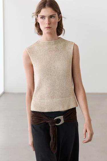Zara Linen blend knit top - Light beige