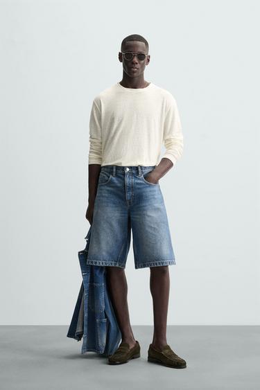 Zara LINEN BLEND T-SHIRT - Oyster-white