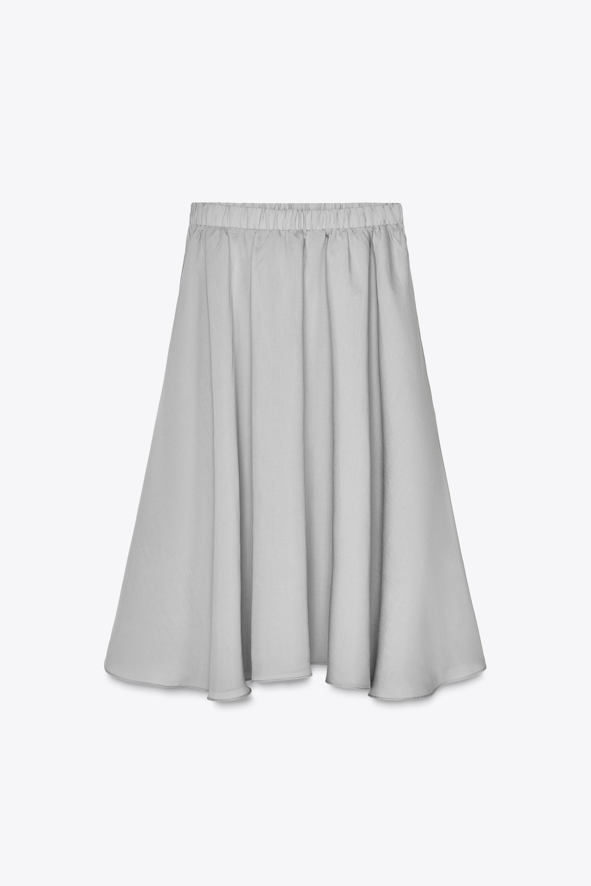 ミディ丈フレアボリュームスカート - ブルーグレー | ZARA Japan ミディ丈フレアボリュームスカート - ブルーグレー | ZARA Japan