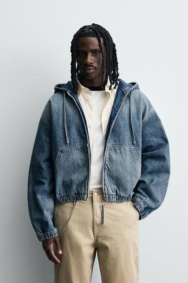 WASHED HOODED JACKET - Mid-blue by Zara