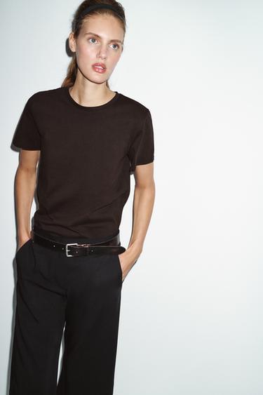 تيشرت قطني ريفي - شوكولاتة by Zara