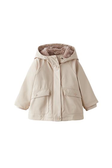 RUBBERISED RAINCOAT WITH FAUX FUR