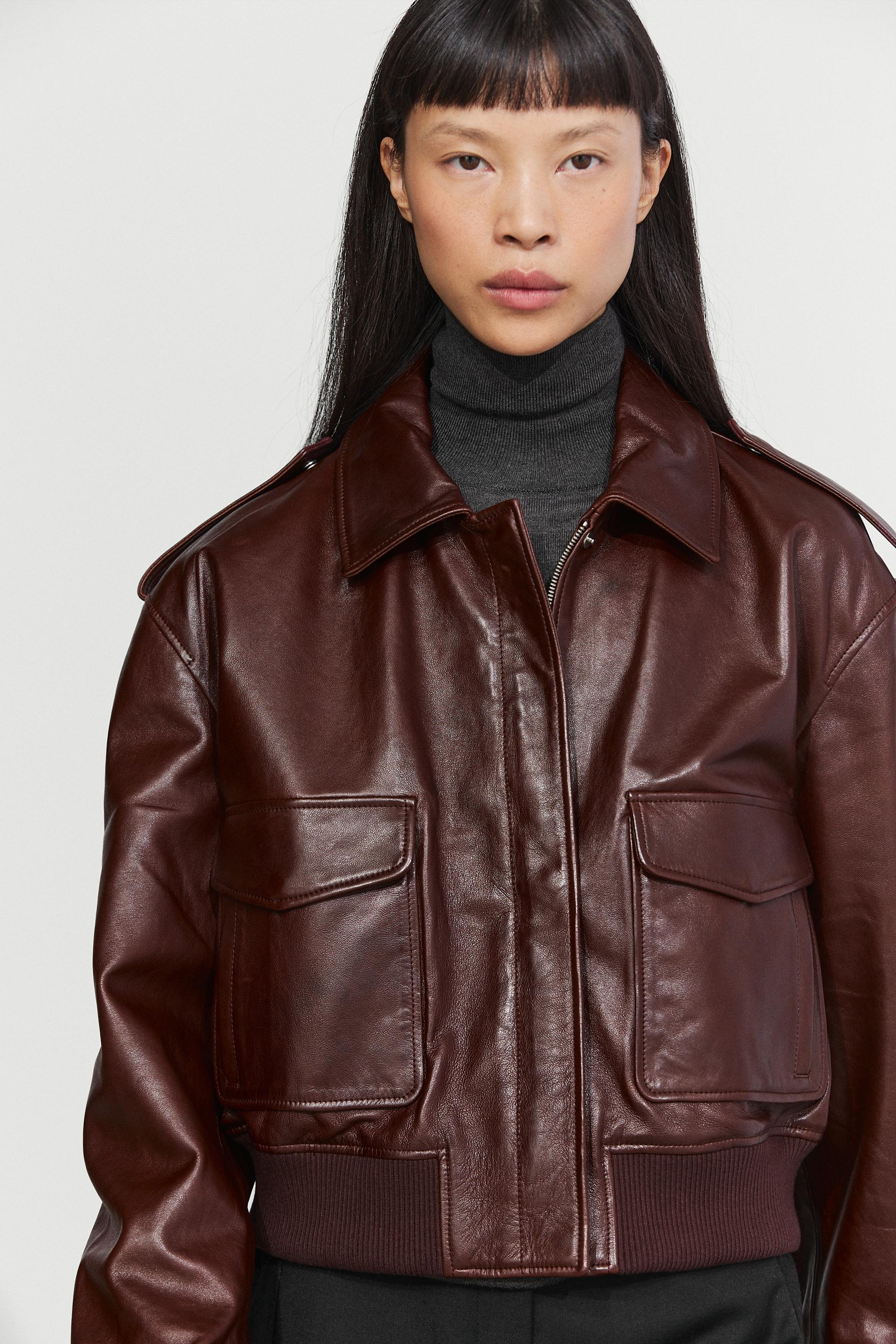 Nappa leather bomber jacket with pockets