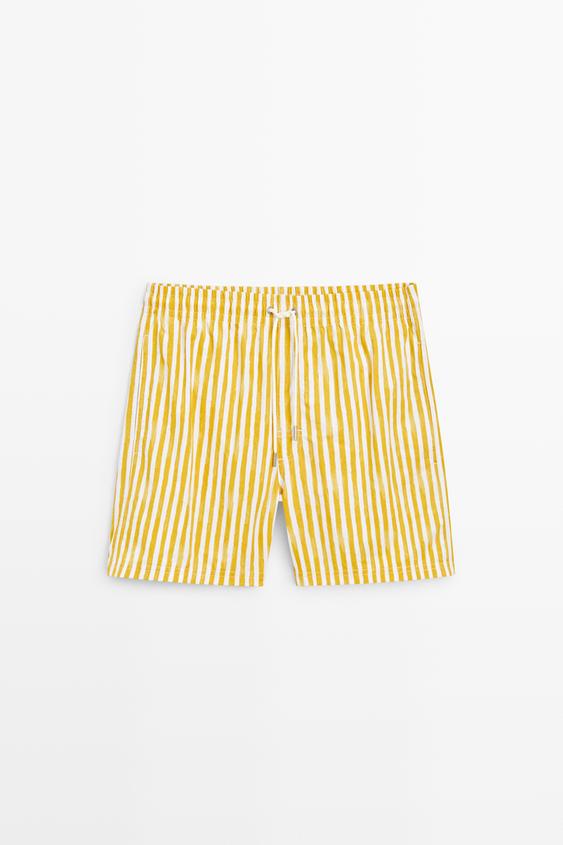 Zara Striped printed swimming trunks - Yellow - Image 0