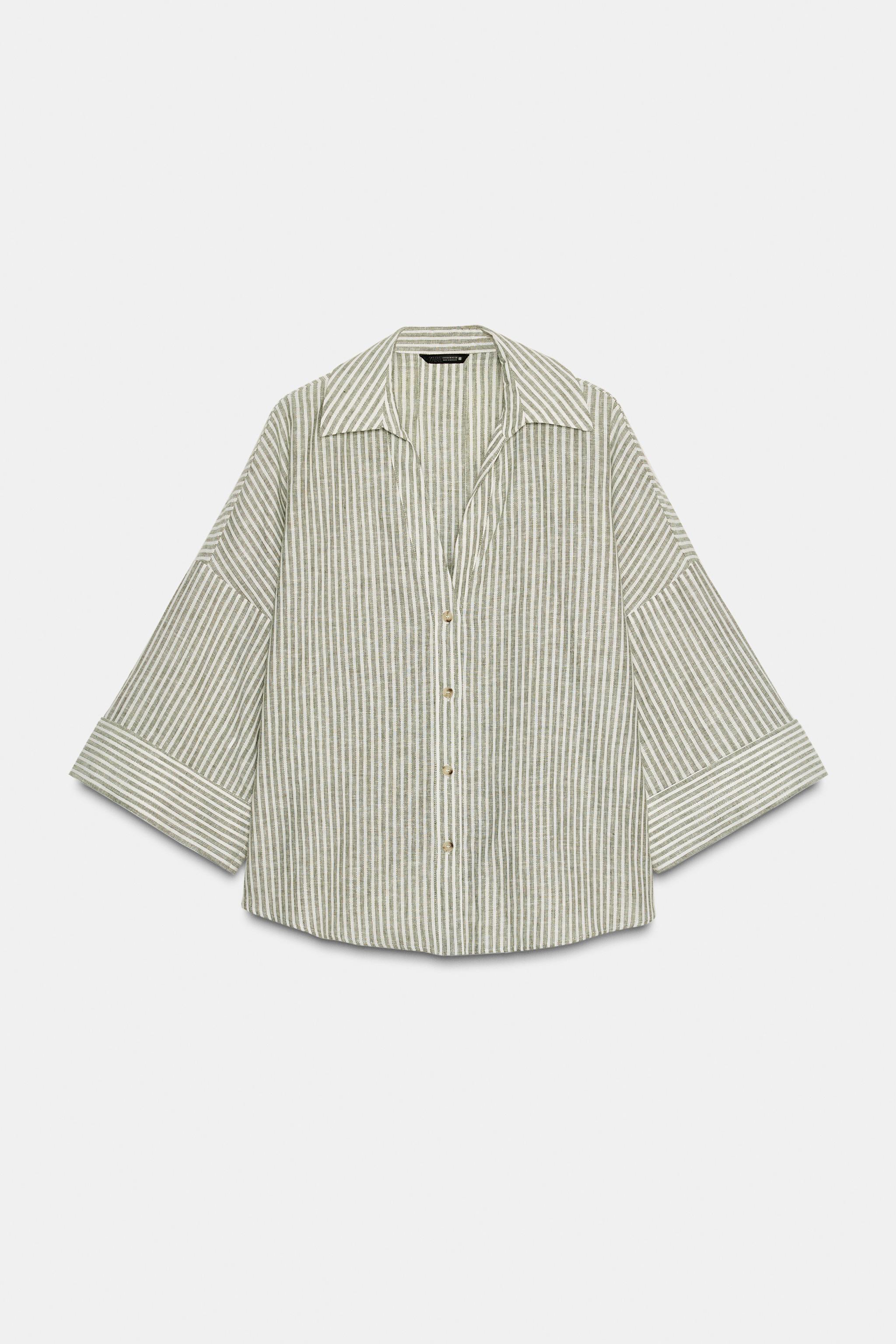 STRIPED LINEN BLEND SHIRT - Green / Ecru | ZARA South Africa