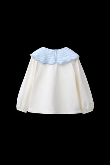 T-SHIRT MIT STREIFENKRAGEN - Hellblau von Zara