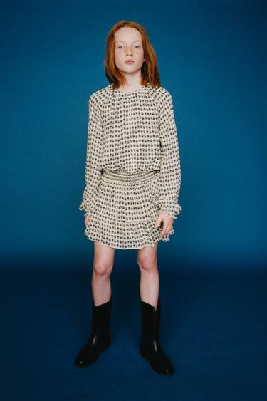 Zara PRINTED RUFFLE SKIRT - Ecru
