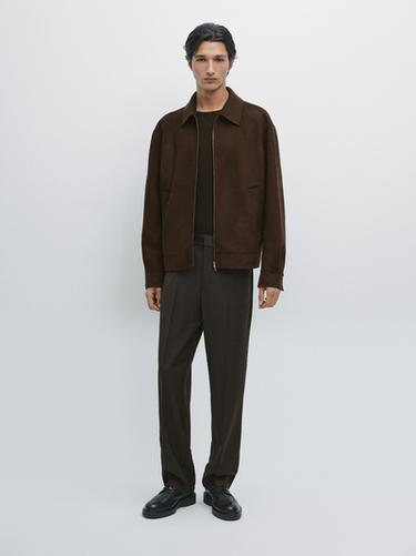 Zara Wool blend jacket with zip detail - Burgundy - Image 0