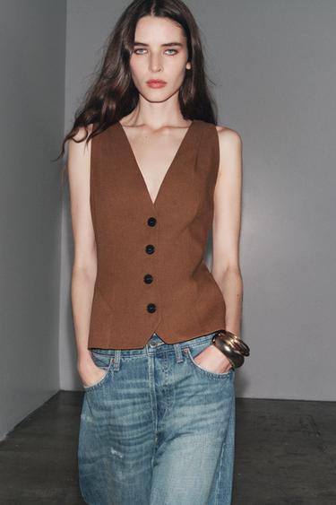WESTE MIT FLACHSMISCHGEWEBE ZW COLLECTION - Braun von Zara