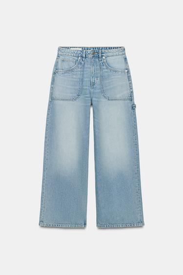 Zara TRF HIGH WAIST WIDE LEG FULL LENGTH JEANS - Light blue