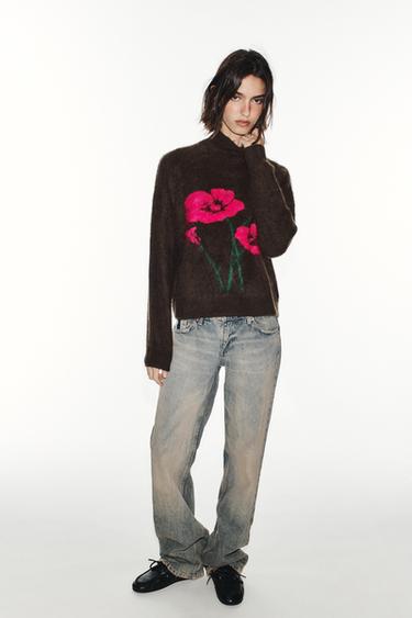 FLORAL KNIT SWEATER — Brown 2