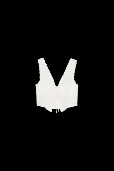 LACE TRIM CROP TOP WITH BOW - Oyster-white by Zara - Image 0