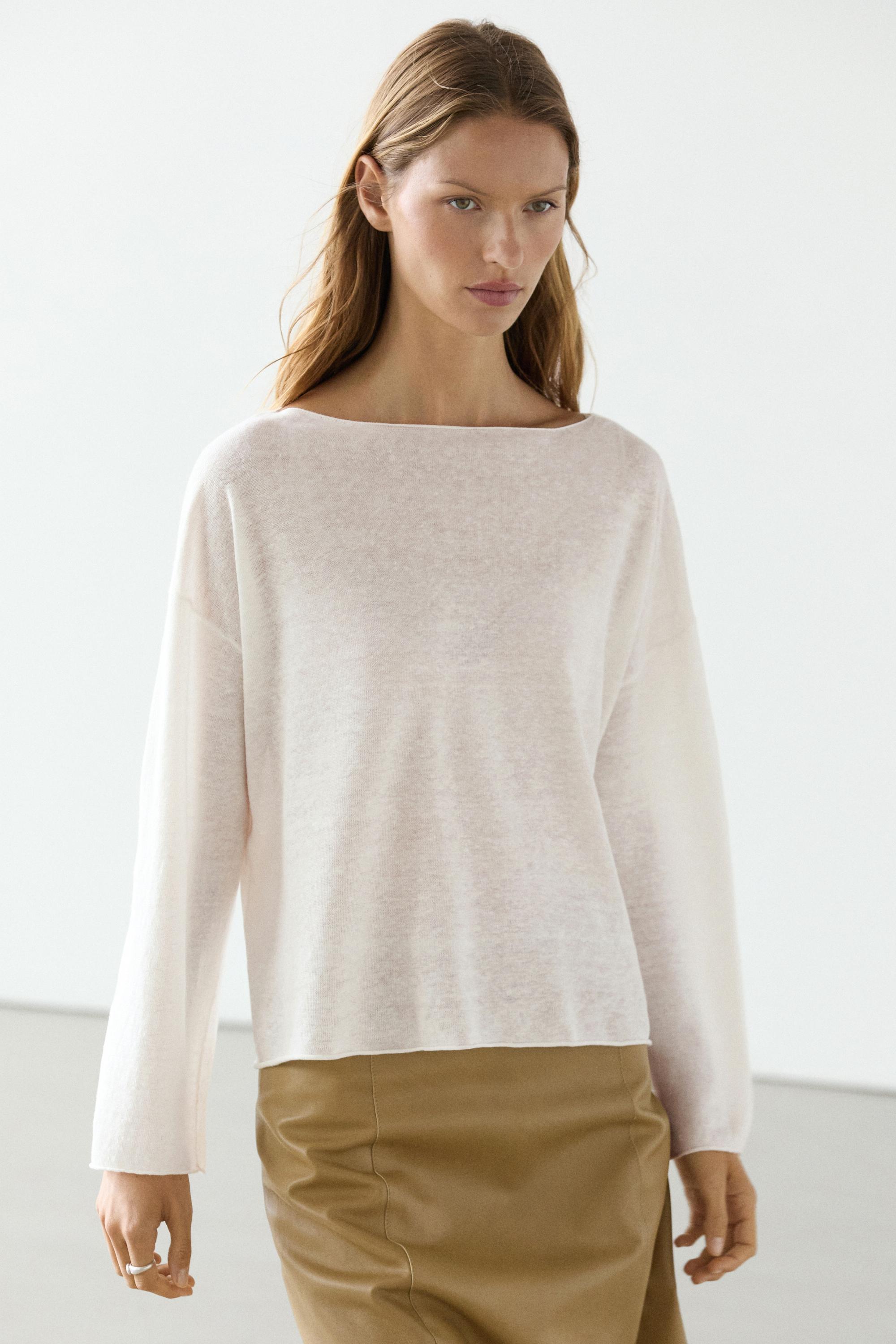 100% linen knit boat neck sweater
