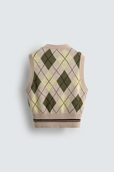 GILET EN MAILLE À LOSANGES - Beige de Zara - Image 8