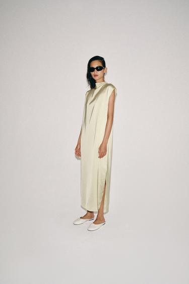 ROBE SATINÉE À BRANDEBOURGS ZW COLLECTION - Vert d'eau de Zara - Image 6