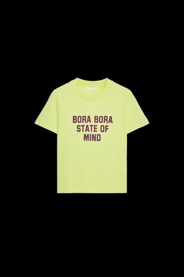 T-SHIRT MIT VERWASCHENER OPTIK UND SCHRIFTZUG - Limettengrün von Zara - Bild 0