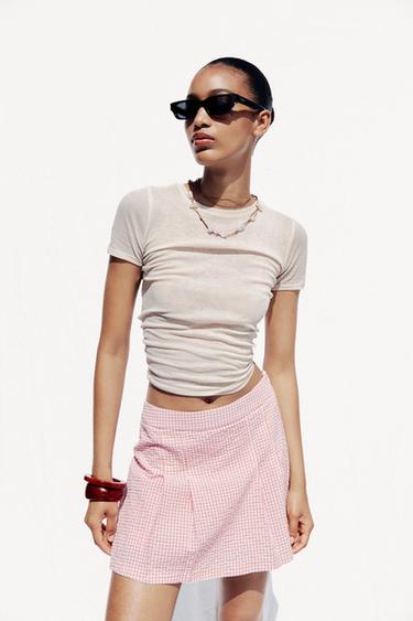 GINGHAM SKORT - Pink / White by Zara