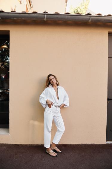 SRAJCA IZ LANENE MEŠANICE S ŠIROKIMI ROKAVI - Bela od Zare