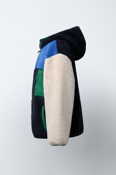 BLOUSON EFFET MOUTON À CAPUCHE COLOR BLOCK - Multicolore de Zara - Image 2