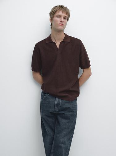Zara Jacquard knit polo sweater - Burgundy